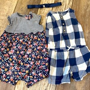 Carter’s Lot x2 Baby Girls Romper w/ Headband Size 3M